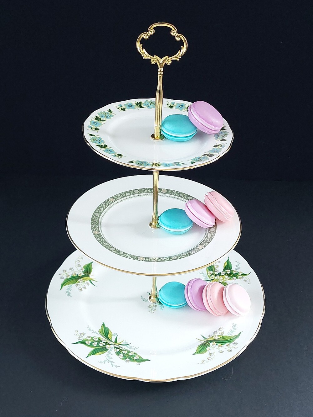 3 Tier Botanical Garden Party Cake Stand, Spring Floral Tiered Tray Bone China